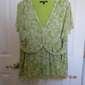 Lime Green/White Floral Blouse, Chadwicks, Size 2X